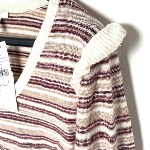 Joie V-Neck Sweater - Cream and Brown Stripes - Picture 5 of 9